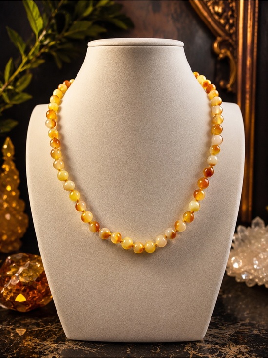Aprilsplace Jewelry - Honey Agate Beaded Necklace  20 inch hand knotted Aprilsplace